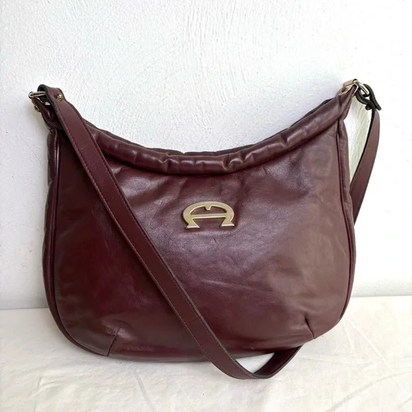 ETIENNE AIGNER vintage burgundy large big logo classic leather purse bag - Picture 1 of 15